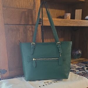 Coach Polished Pebbled Leather Taylor Tote Bag in Dark Pine NWT